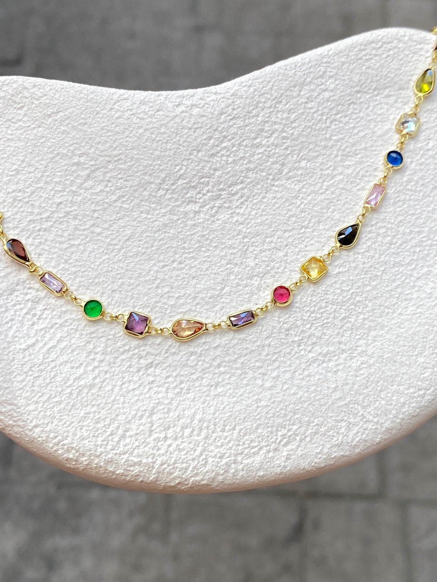 Colorful Asymmetric Stone Necklace in Silver