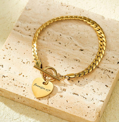 Personalized Gold Heart Pendant Bracelet