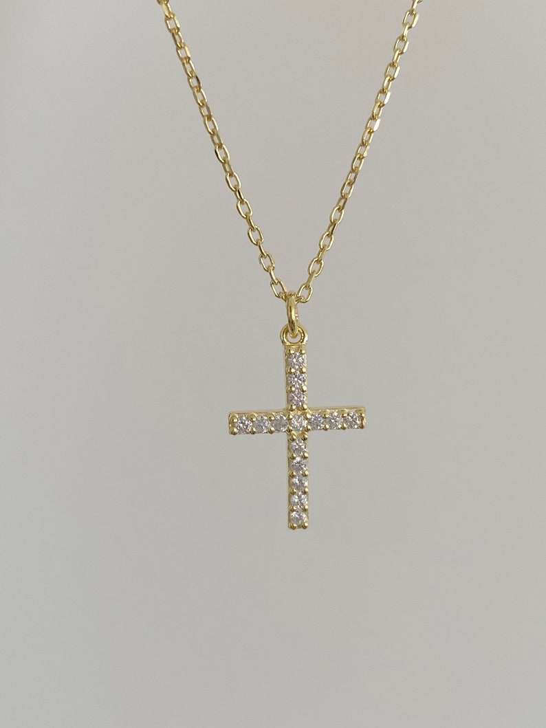 Dainty Crystal Cross Necklace in Sterling Silver