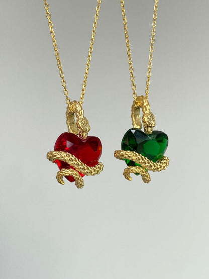 Crystal Heart and Snake Necklace