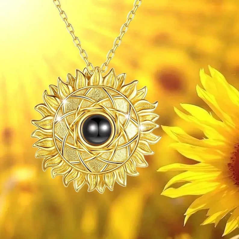 Custom Sunflower Photo Projection Necklace