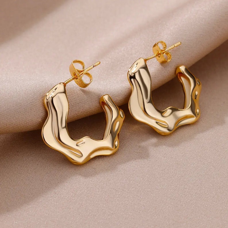 Abstract C Shaped Stainless Steel Earrings