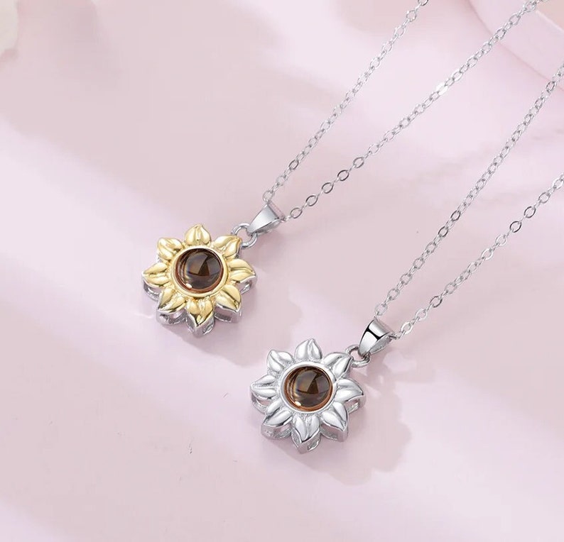 Personalized Sunflower Photo Pendant Necklace