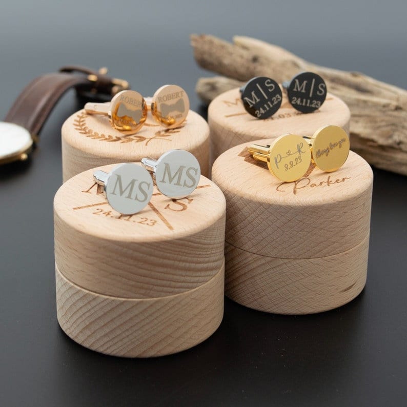 Personalized Initial Cufflinks with Wooden Box