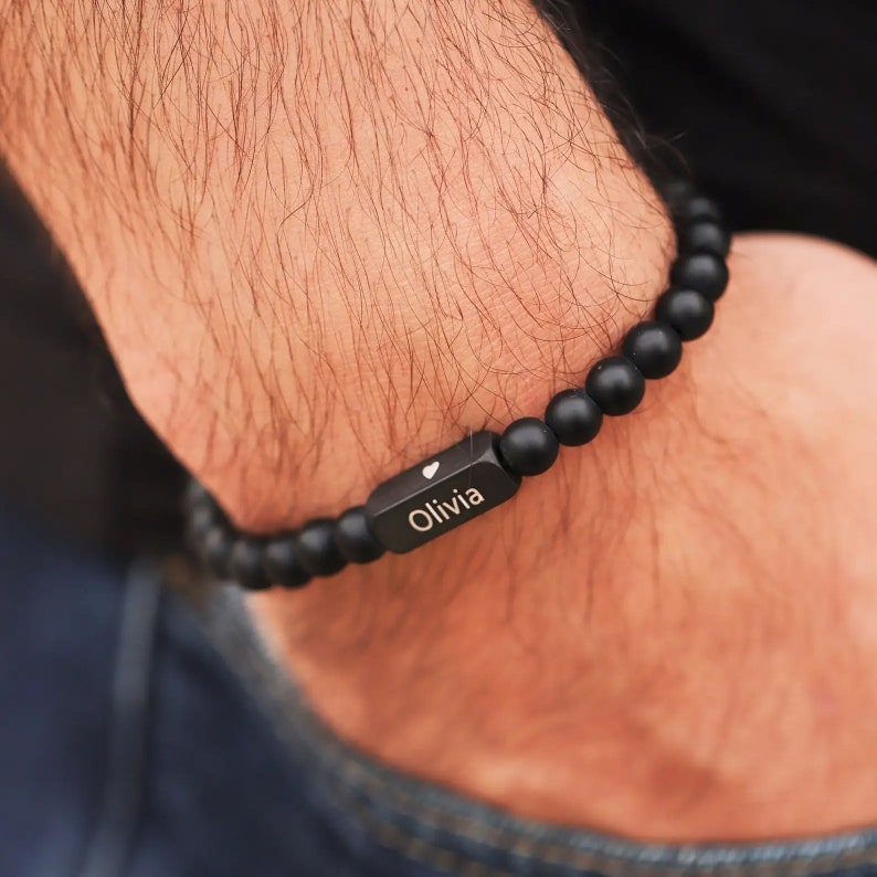 Personalized Black Men's Beaded Bracelet