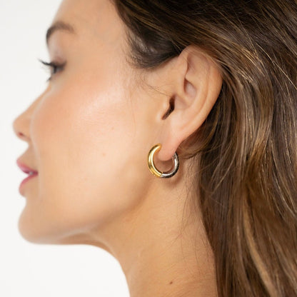 Gold Plated Two-Toned Hoop Earrings