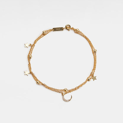 Dainty Gold Moon Star Charm Bracelet