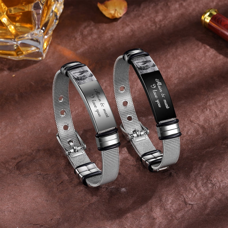 Personalized Stainless Steel Photo Bracelet for Men