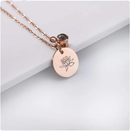 Personalized Birth Flower Projection Necklace