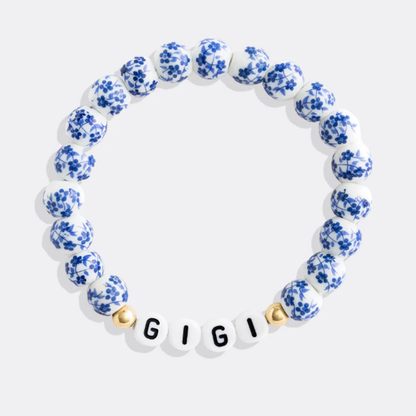 Customized Blue Porcelain Floral Beaded Bracelet